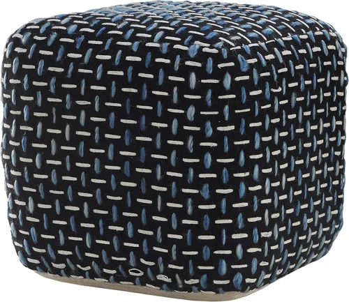 Vista 6 de L. R. Resources, Inc. LR Home - Puf cuadrangular de algodón geométrico tejido a mano negro/blanco/azul para decoración del hogar Reposapiés