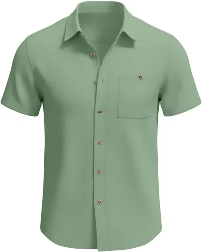 Vista 3 de Camisas con botones para hombre, verano, playa, vacaciones, camisa hawaiana, color sólido, guayabera cubana, manga corta, vestido casual