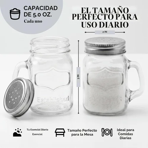 Vista 6 de Circleware Mason Yorkshire - Juego de 2 tazas de sal y pimienta con asas de vidrio y tapas de metal, 5 onzas, juego de 2 en caja de regalo, vajilla