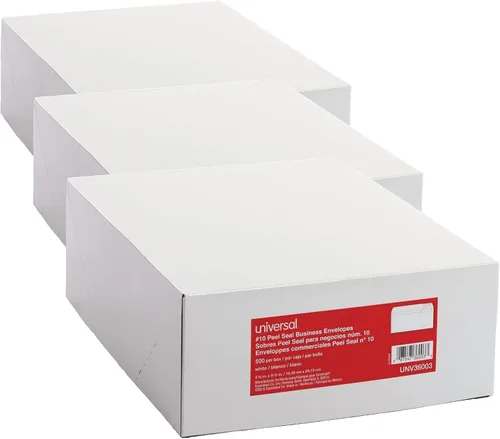 Vista 3 de Universal Sobres de negocios con tira de sellado autoadhesivo, #10, blanco, 500/caja (36003)