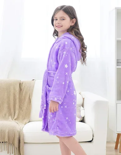 Vista 3 de Doctor Unicorn Suave bata de baño con capucha arcoíris para niñas