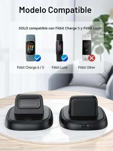 Vista 3 de LVFAN para Fitbit Charge 6/Charge 5/Luxe Charger, accesorios de repuesto de cable de carga con botón de reinicio y estación de carga rápida