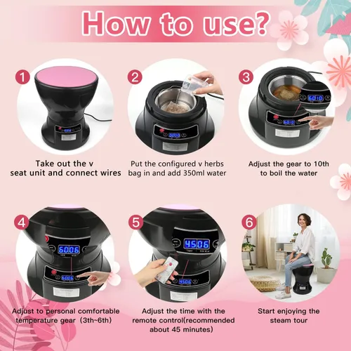 Vista 5 de TOKPELA Yoni - Olla de vapor, kit de vapor Yoni, vaporizador Yoni con cojín de asiento y 20 bolsas de hierbas Yoni, limpieza para mujeres