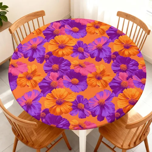 Vista 22 de Mantel redondo ajustable con diseño de borde elástico, impermeable, resistente a las manchas, lavable, se adapta a mesas redondas de 32 a 36