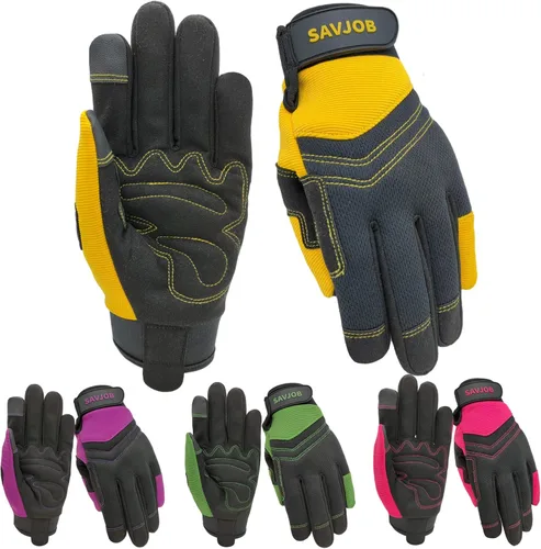 Vista 10 de Guantes de trabajo de seguridad para hombres y mujeres, guantes de trabajo utilitarios, guantes de mecánico, guantes de trabajo de patio, ajuste