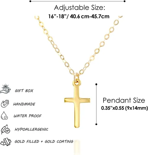 Vista 3 de Collar de cruz de oro para mujer, collares con colgante de cruz minimalista, longitud de 16 a 18 pulgadas, joyería cristiana hecha a mano, regalo