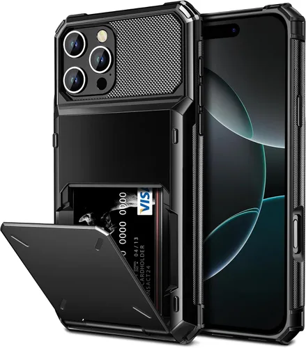 Vista 16 de Vofolen Funda para iPhone 16 con tarjetero tipo cartera negra Negro