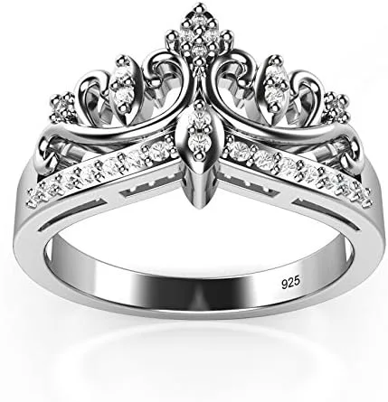 Vista 2 de Metal Factory Anillo de Banda de Plata de Ley 925 con Circonita Cúbica Corona Tiara de Princesa CZ