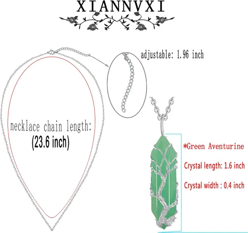 Vista 6 de XIANNVXI Collar con colgante de luna creciente envuelta en alambre con forma de árbol de la vida Collar con piedras de cristal curativo de reiki