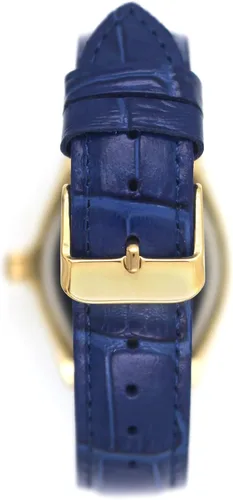 Vista 3 de Peugeot - Reloj chapado en oro de 14 quilates para mujer, con forma de barril, bisel con tachuelas y correa de piel