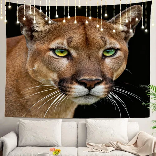 Vista 22 de Shrahala Brown Golden Tapestry, Lion Wall Hanging Hd Print Polyester Backdrop For Dorm Room Bedroom 30 X 40 In