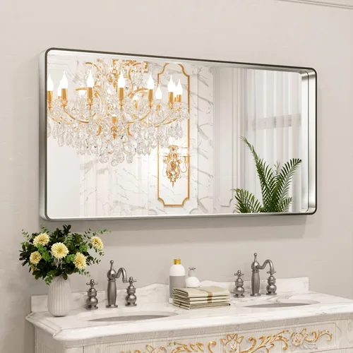 Vista 42 de LOAAO 20x16 Pulgadas Espejo de Baño con Marco de Metal Negro para Pared, Espejo de Tocador de Baño de Estilo Granja, Espejo Grande Rectangular