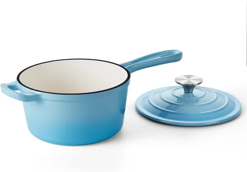 Vista 21 de Onader Sartén de hierro fundido esmaltado, cacerola pequeña de 1 cuarto de galón con tapa, olla de hierro fundido, horno holandés esmaltado, Blanco