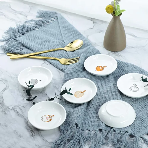Vista 5 de Cute Cat Butts - Platos de cerámica para salsas, divertidos platos de condimentos para gatos de dibujos animados, cuencos de sushi y soja, platos