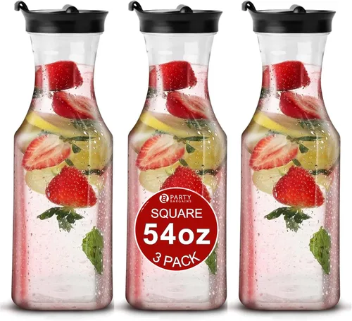 Vista 10 de Party Bargains Jarra de agua de 34 onzas con tapas abatibles, 1 paquete, tapa negra de alta calidad y resistente, excelente para leche, agua, té