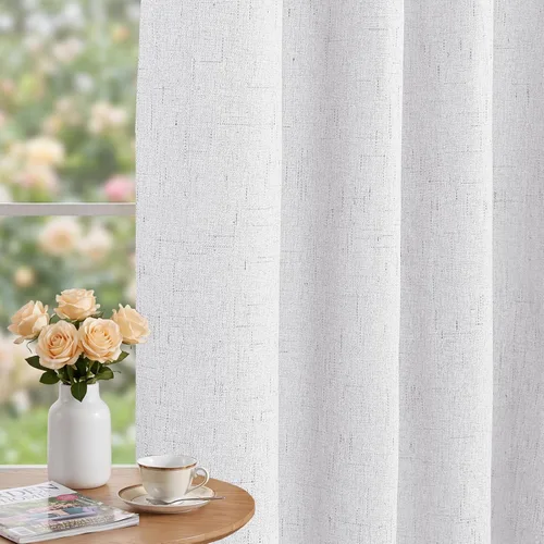 Vista 5 de PrinceDeco Cortinas de lino natural de 45 pulgadas para ventana pequeña, bolsillo para barra, cortinas opacas completas con forro blanco, paneles
