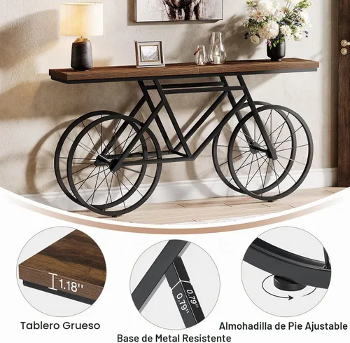 Vista 7 de Tribesigns Mesa consola extra larga, mesa de sofá estrecha de 70.9 pulgadas detrás del sofá con base de metal para bicicleta, mesa de entrada