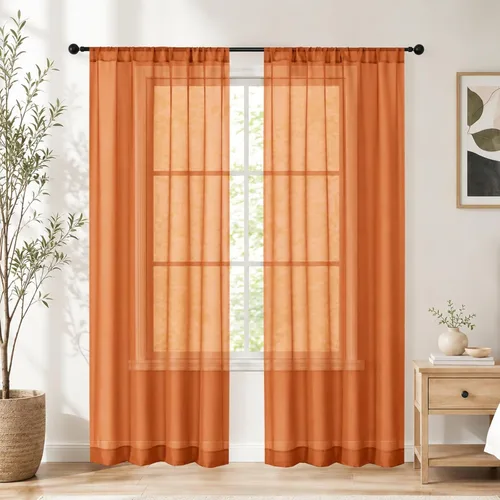 Vista 2 de Simplebrand Cortinas cortas transparentes negras de 54 pulgadas de largo, 2 Negro