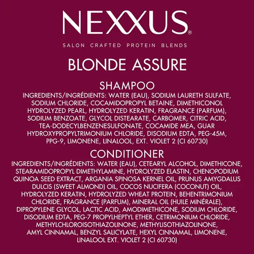 Vista 8 de Nexxus Blonde Assure Purple Champú y acondicionador Color Assure 2 unidades de champú y acondicionador para el cabello rubio, blanqueado y plateado