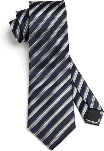Vista 3 de HISDERN Corbatas de rayas para hombre corbata clásica tejida con corbata a rayas y bolsillo cuadrado conjunto formal de negocios y boda