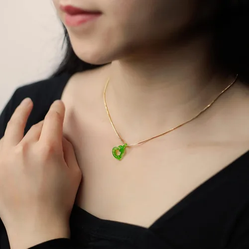 Vista 4 de Jade Necklace for Women Valentine's Day Gifts, Love Heart Pendant Chain Necklaces with Birthstone Crystals 18k Gold Plated Fashion Jade Choker