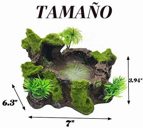 Vista 4 de TIHOOD Decoración de tanque de reptiles de plástico, plataforma de reptil, diseño de tronco de árbol artificial, plato de comida para reptiles