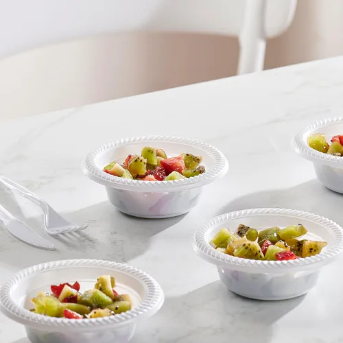 Vista 2 de PLASTICPRO 100 piezas de cuencos de plástico blanco de 5 oz de calidad premium, platos ligeros desechables, cuencos pequeños de plástico