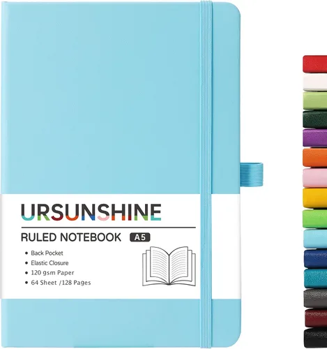 Vista 19 de Cuaderno punteado, diario, 5.3 x 8.26 pulgadas, tapa dura, prémium, papel grueso, doble espiral, bandas, cuero negro sintético, lazo para bolígrafo