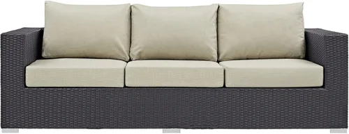 Vista 5 de Modway Sofá de mimbre para patio al aire libre Convene en color beige espresso