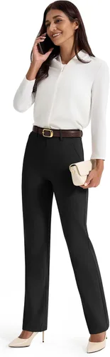 Vista 7 de AFITNE Pantalones de yoga de pierna recta con bolsillos para mujer Negro