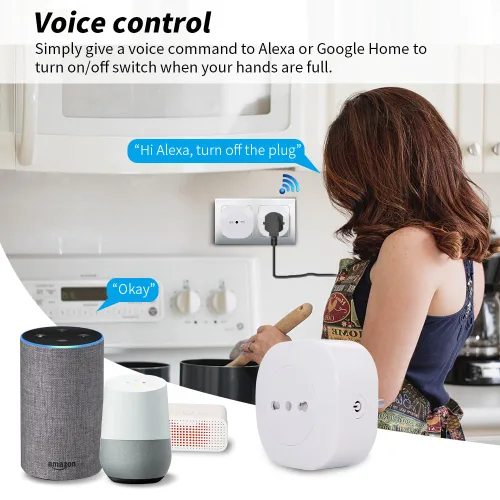 Vista 5 de Enchufe inteligente Wifi compatible con Alexa, Google Assistant, control de aplicación y voz, no requiere concentrador, Italia (10 A)