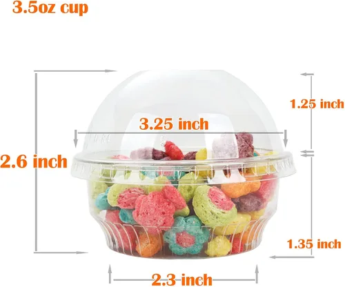 Vista 2 de Golden Apple, 3.5oz-30sets de vasos de plástico transparente para helado, tazas de postre, cuenco de aperitivos con tapas de cúpula sin agujero