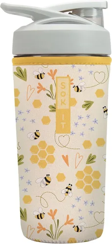 Vista 6 de Sok It BotlSok Botella Mezcladora de Proteínas con Funda Aislante de Neopreno (Floral Abstracto, Se Ajusta a Mezcladoras de 24oz)