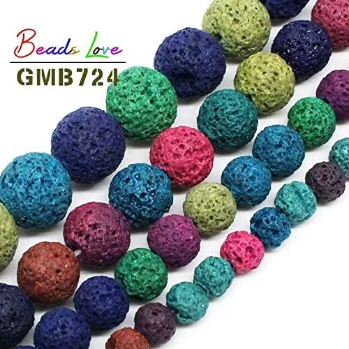 Vista 3 de Cuentas redondas sueltas de piedra volcánica multicolor de lava, para hacer joyas, pulseras, collares, joyas de 4 6 8 10 0.472 in