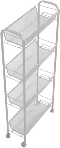 Vista 6 de mDesign Carrito organizador de almacenamiento de metal de acero delgado con 4 estantes para lavandería, cocina, organización de baño, soporte