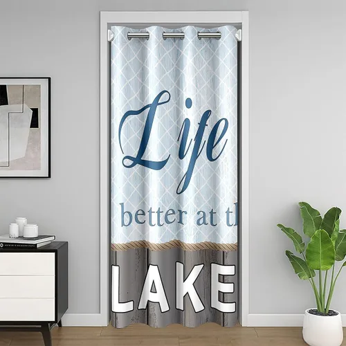 Vista 13 de Lake House - Cortina opaca de 34 pulgadas de ancho x 80 pulgadas de largo, cortina moderna para puerta con temática de barcos, cortina de puerta