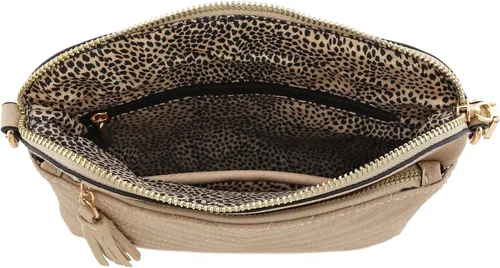 Vista 6 de Bandolera o bolsa mediana con patrón triangular, de estilo cruzado, acolchada y con borla