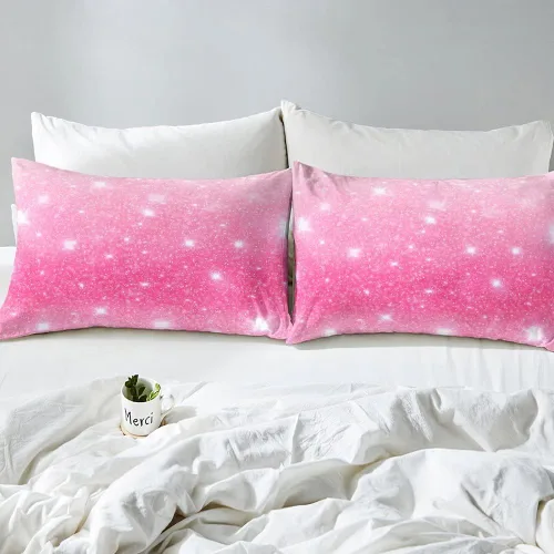 Vista 6 de jejeloiu Juego de sábanas de 3 piezas con purpurina rosa pastel para niñas y mujeres, sábana bajera ajustable con purpurina espacial