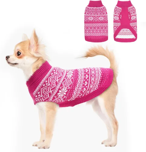 Vista 24 de HOMIMP Suéter de rombos para perros - Ropa cálida de invierno para cachorros, abrigo suave, suéter feo para perros pequeños, medianos y grandes, Azul
