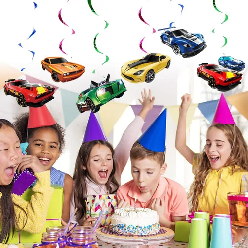Vista 5 de 24 piezas de decoración de fiesta de remolinos colgantes de carreras, suministros de fiesta de autos calientes, adecuados para suministros