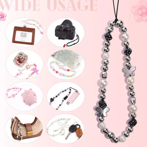 Vista 7 de 4 piezas de lindos encantos para teléfono con estilo Y2K, correa de muñeca para celular con cuentas brillantes, oso, cruz, corazón, accesorios