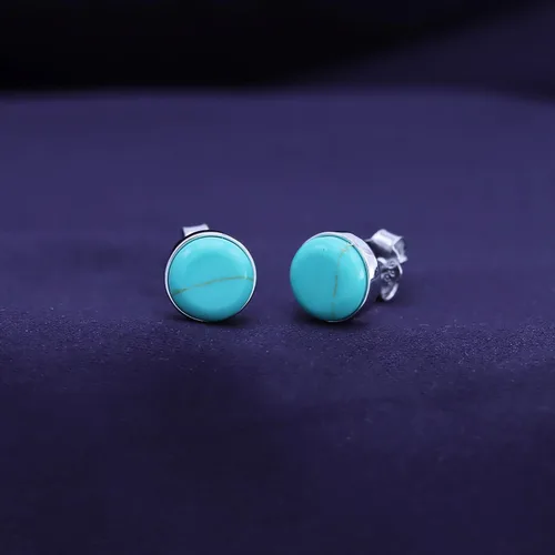 Vista 4 de AFFY Juego de bisel de botón de cúpula turquesa para mujer en oro de 14 quilates sobre plata de ley 925, aretes redondos de turquesa para mujeres