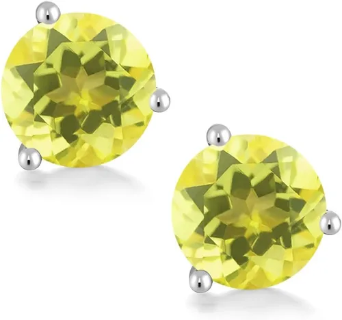 Vista 34 de Gem Stone King Aretes de oro de 14 quilates, 0.236 in, piedra natal redonda, Martini, 3 puntas, aretes de oro para mujer