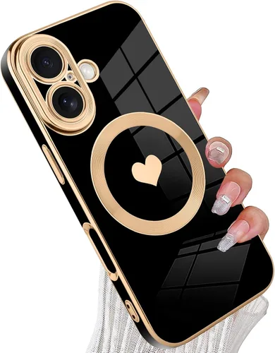 Vista 23 de tharlet Funda Magnética para iPhone 11 [Compatible con Magsafe] Lindo Corazón de Amor de Lujo Chapado Borde Dorado Parachoques con Lente de Cámara