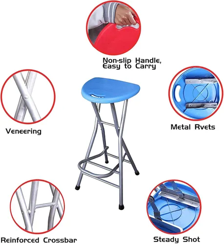Vista 5 de HM&DX Taburetes plegables para adultos, portátil, taburete plegable de 28 pulgadas, resistente, taburetes de bar altos para interiores con asa