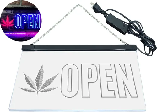 Vista 8 de ADVPRO Open Marijuana Hemp Leaf High Life Dual Color LED Neon Sign Blue & Red 12" x 8.5" st6s32-j0791-br