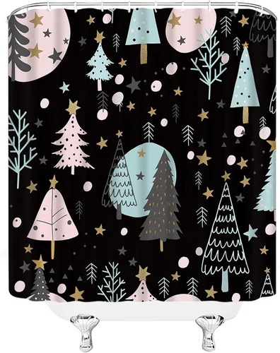 Vista 3 de GCTNBJL Cortina de ducha navideña para RV, diseño de árbol de pino, copo de nieve, estrella, bosque, vacaciones de invierno, naturaleza rústica