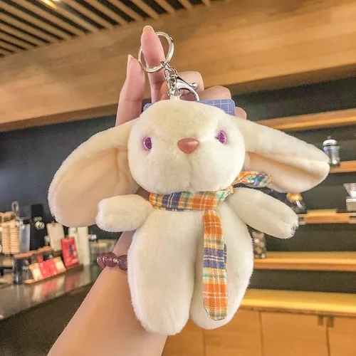 Vista 7 de BONICI Chicas y mujeres creativas y bonitas orejas grandes cálida bufanda suave con colgante de conejo llavero llavero de Año Nuevo bolso de mano