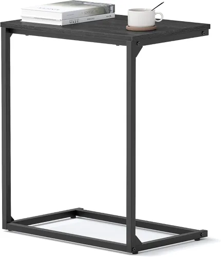 Vista 10 de VASAGLE Mesa auxiliar, bandeja de TV en forma de C con marco de metal y ruedas giratorias para café, laptop, móvil, tableta, mesa auxiliar