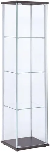 Vista 10 de BOWERY HILL 3 Shelf Glass Curio Cabinet, Sandy Black Metal Frame, Engineered Wood Top and Base, Clear Glass Panels, Laminate Veneer Finish